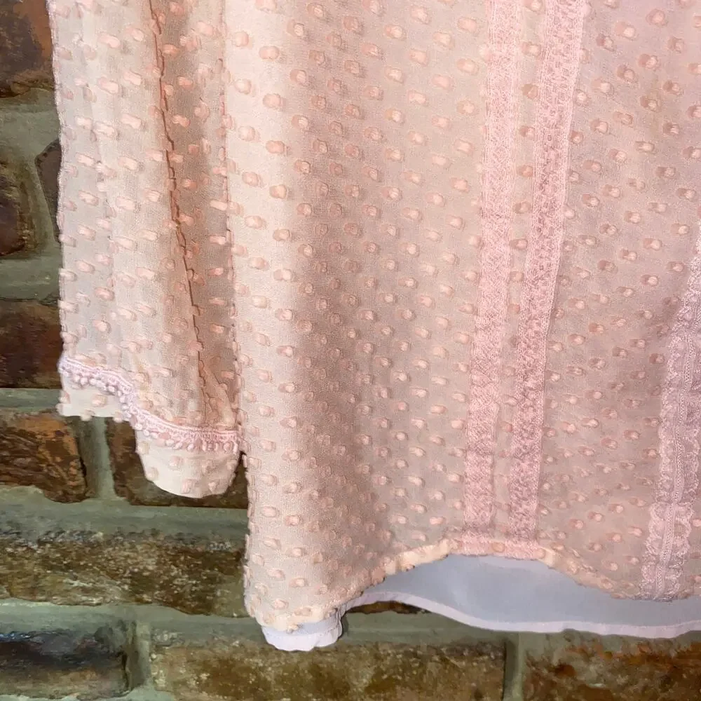 J. Crew Pink Silk Blend Swiss Dot Long Sleeve Button-Back Blouse Women's Size 6